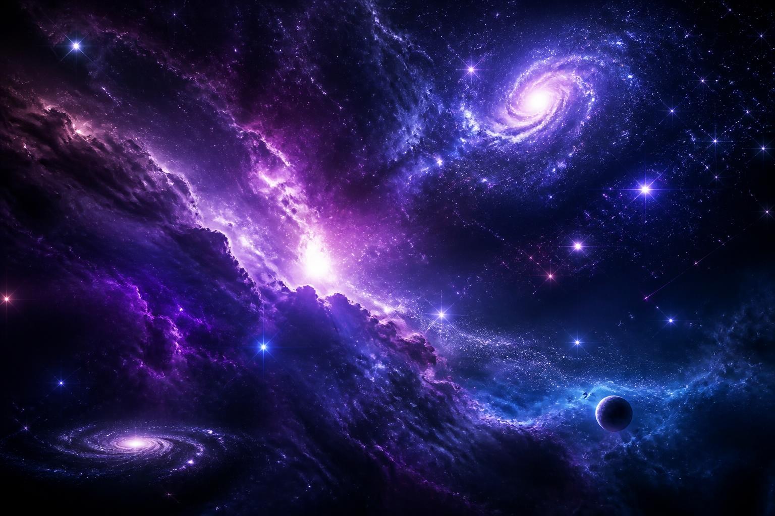 Cosmic view of nebulae and distant galaxies